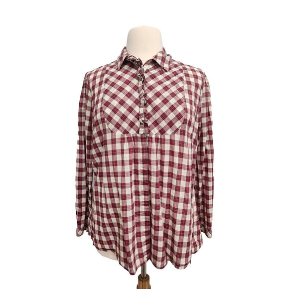 Eddie Bauer Tops - Eddie Bauer Womens Plus 2X Ruffle Front yoked Button Up Plaid Shirt Long Sleeve